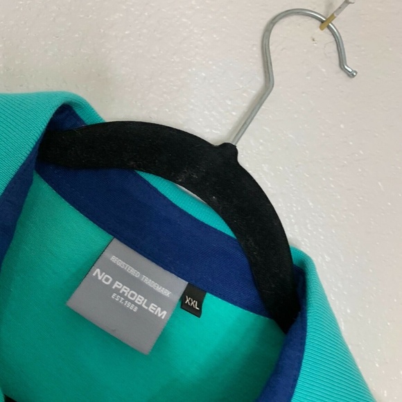 No Problem Mens Sz XXL Short Sleeve Polo 1/2 Button Shirt Green Blue White  24.5 - Picture 2 of 3